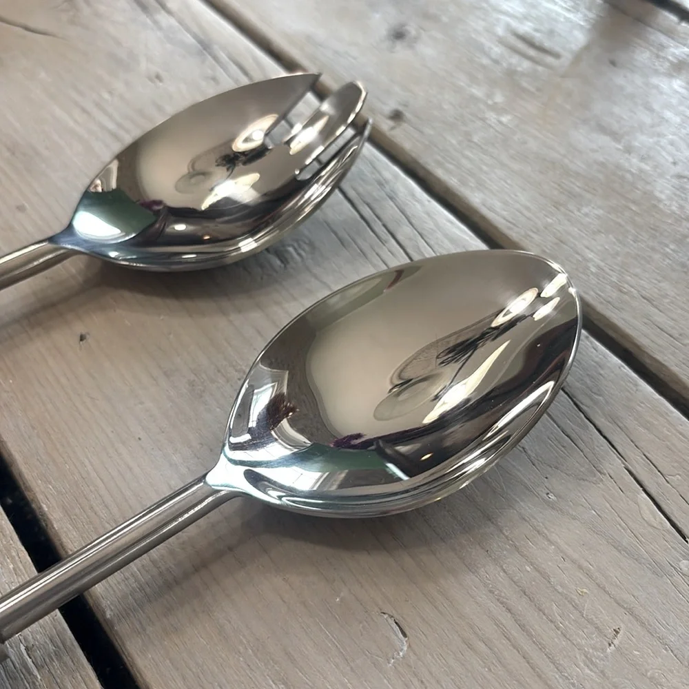 NWT Lyra Inlay Wood Serving Set. Stainless Steel 11.14” Timeless | Classic